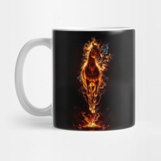 A fiery horse surrounded by flames and smoke Mug